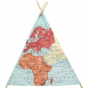 Sunny World Map Tipi Tent Multicolor