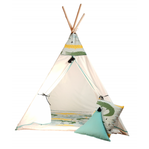 Tipi-Zelt für Kinder - Spielzelt - Crocodile Dundee - 160 x 110 x 110 cm - Komplettset mit Teppich und 2 Kissen - Wigwam