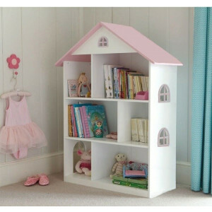 Weißes Puppenhaus Bücherregal mit rosa Dach -  (LHT10101)